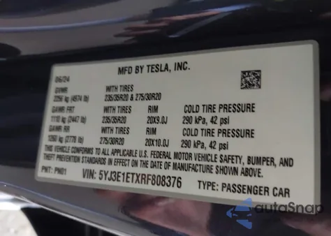 2024 Tesla Model 3 Performance All-Wheel Drive из США, поврежденный, VIN 5YJ3E1ETXRF808376